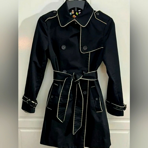 GAP Jackets & Blazers - GAP Vintage Y2K Double Breasted Black Tan Piping Belted Cotton Trench Coat- L